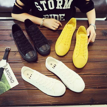 Shengxuanny Nuevo Otoño coreano zapatos de lona de los hombres zapatos de cordones Amarillo transpirable zapatos casual tendencia estudiante zapatillas de deporte de