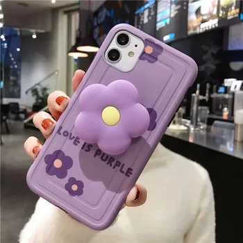 3D de Lujo lindo de dibujos animados de Flores de color púrpura Suave de silicona caja del teléfono para el iphone X XR XS 11 Pro Max 7 8 plus SE 2020 la tapa del compartimento de coque