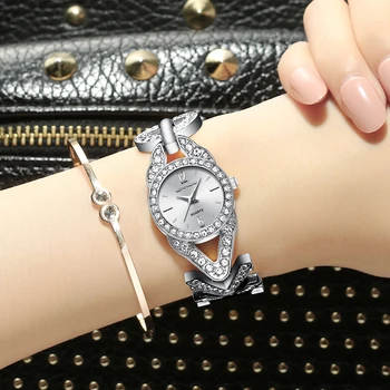 Las mujeres Relojes CRRJU reloj mujer Clásico de la Moda bling del Diamante Pulseras Vestido de reloj de Pulsera para Damas de acero inoxidable Reloj