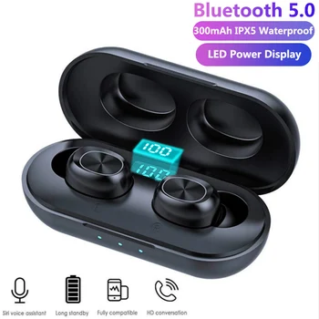 TWS Bluetooth Auriculares Streo Inalámbrico de Auriculares con LED de Alimentación de la caja de Exhibición 3D Estéreo de Sonido IPX5 Impermeable Con Caja de Carga