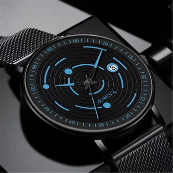 Los hombres Creativa del Sistema Solar Dial banda de Malla de Moda Reloj de Calendario Marca de Lujo de los Hombres Reloj de Acero Inoxidable de Malla de la Correa QuartzWatch
