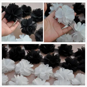 24 PCS/Lote de BRICOLAJE, Negro, Blanco parche de Gasa de flores de tela de encaje de novia ropa estéreo cordones de los zapatos accesorios decorativos