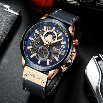 Curren Relojes del Cronógrafo de los Hombres de la Moda de Deporte de los Hombres Reloj de Cuarzo de los 30M Impermeable Masculino Reloj de Oro Rosa Creativo Militar Reloj Hombre