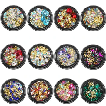 Caja Mixta de Color Camaleón de Piedra de Uñas de diamante de imitación Irregulares Pequeñas Perlas 3D Decoración de Uñas de Arte Caja de Accesorios Pegamento de Joyería