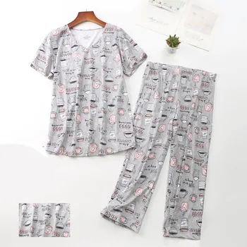 Casa de la Mujer Pijamas Conjunto de Tallas Grandes de ropa de Manga Corta T-shirt Otoño de Mujeres Calientes Sexy Pijamas, Moda Hogar de dibujos animados ropa de dormir