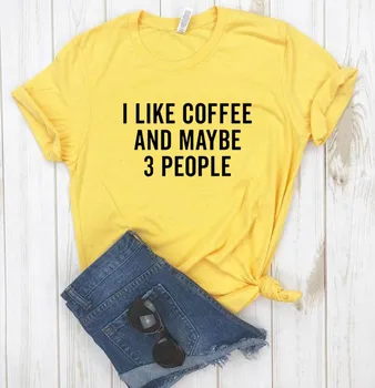 Me GUSTA el CAFÉ Y tal vez 3 PERSONAS Mujeres camiseta Casual de Algodón Hipster Divertida camiseta de Señora Yong Chica Top Tee de Nave de la Gota 6 Color ZY-12