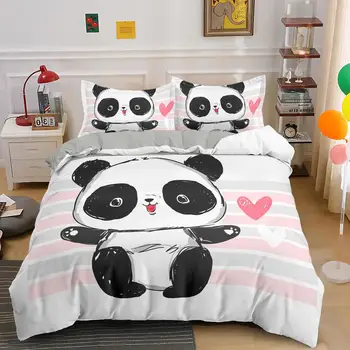 Lindo Panda Impreso de Vivir en Casa de 2/3 de Cómoda funda de Edredón Conjunto de funda de Almohada de Cama Conjuntos de la UE/US/AU/UK Individual con cama grande
