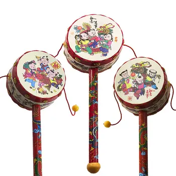 Sonajero Juguetes Chinos Antiguos dibujos animados de Copia de Rotación de Juguetes Traqueteo de los Tambores de los Niños de dibujos animados de Bebé de la Mano de la Campana de Juguetes de Plástico