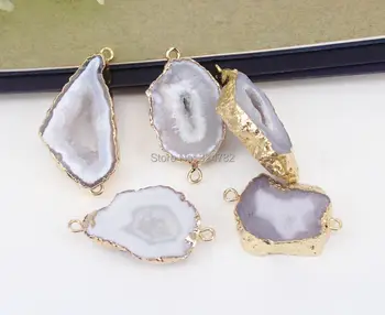 10pcs Natural Geode Rebanada de Piedra de los Conectores de bolas de Color Blanco,de Metal de Oro Encanto de piedras preciosas perlas Para la Fabricación de Joyas