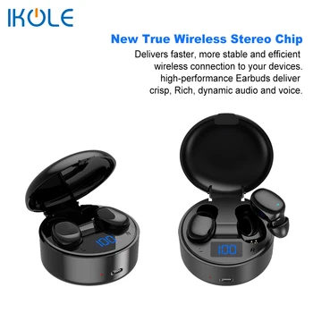 IKOLE TWS Bluetooth 5.0 WirelessEarphones Con Pantalla LCD de Carga Cass Estéreo de alta fidelidad Profunda Bas de los Deportes de la prenda Impermeable Auriculares Auriculares